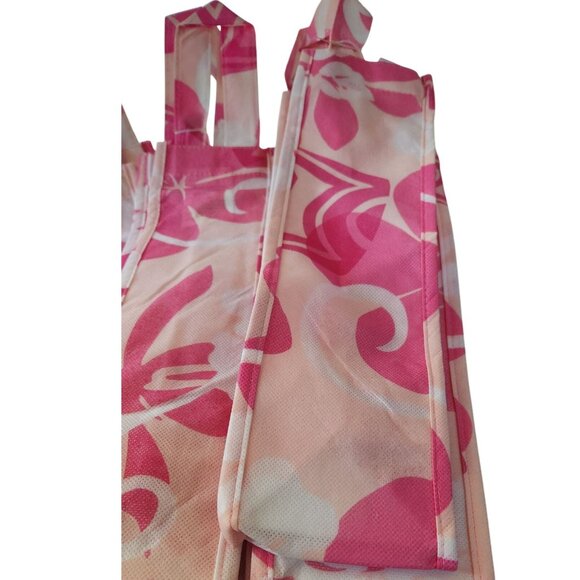 Wine Bottle Bags Hawaiian Floral Print Reusable  Pink & White Durable Fabric Eco - Picture 1 of 8